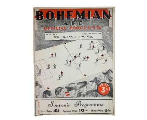 Soccer: F.A.I., 1948, Official Programme, Bohemians A.F.C., v. Arsenal, 17th October 1948 (Vol. II, No. 4), 4to D. 1948, 8pps