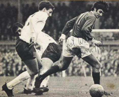 Signed by George Best Soccer: Manchester United F.C., a black and white Action Photographic Print,&nbsp;signed 'Best wishes G