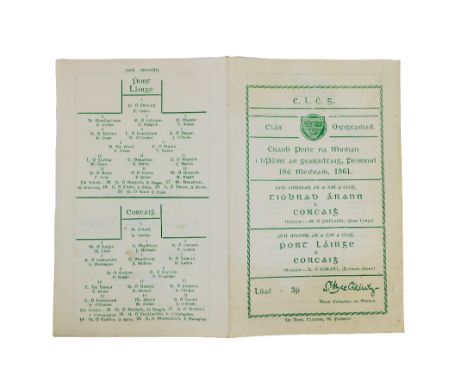 G.A.A.: Munster, 1961, Football, Official Programme, Craobh Peile na Mumhan, Fermoy 18.7.61, Tipperary v. Cork, 8vo, Fermoy (
