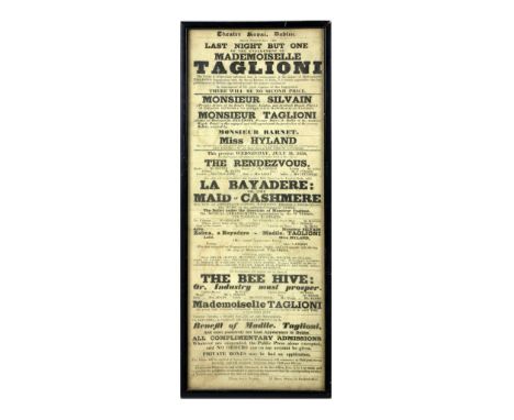 Theatre: [Theatre Royal, Dublin]&nbsp;a 19th Century Broadside Poster, for various Operas, Ballets, and Music Recitals, inclu