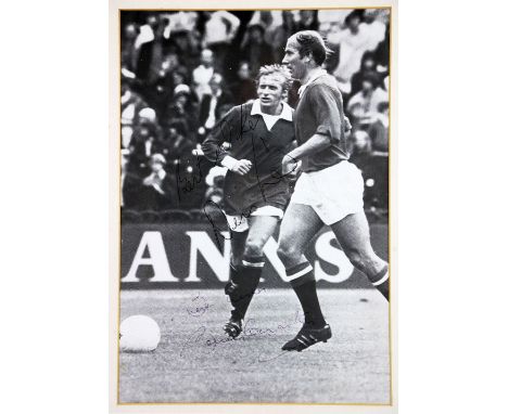 Signed by Two Manchester United Greats Soccer: Manchester United F.C., a black and white action Photographic Print depicting 