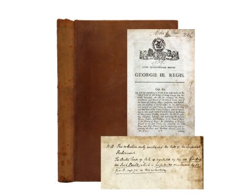 Signed Association Copy - Improving Trade in Cork [Hutchinson (John Hely) 2nd Earl of Donoughmore]&nbsp;Acts of King George I