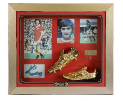 Signed by George Best  Soccer: Manchester United &amp; Northern Ireland, a framed collage of coloured Photographic Prints, ea
