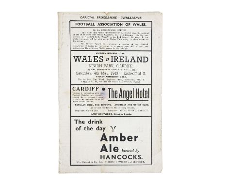 [Soccer: Welsh F.A. 1946]&nbsp;Official Match Programme 'Victory International' Wales v. Ireland, Ninian Park, Cardiff, 4th M