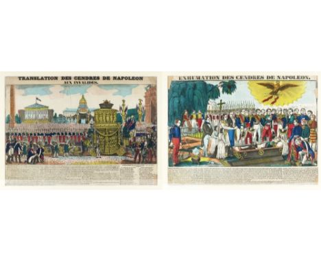 Napoleon: Two rare 19th Century French coloured Prints, entitled "Exhumation des Cendres de Napoleon" and "Translation des Ce