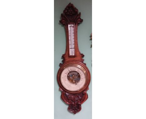 Vict Carved Oak Barometer