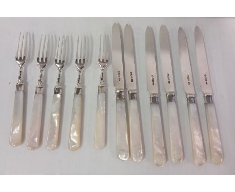 Solid Silver & Mother of Pearl Handled Desert Set by Charles William Fletcher, Sheffield 1913 11 Pces