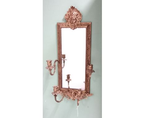 Vict Brass Ornate 4 Candlestick Wall Mirror 