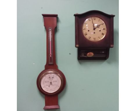Edw Mahogany Barometer plus Wall Clock