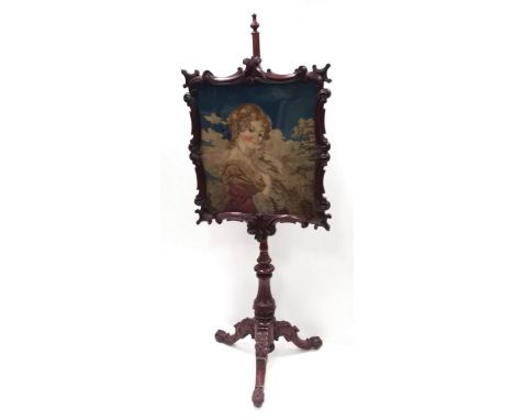 Vict Tapestry Mahogany Pole Screen