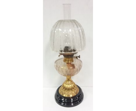Vict Oil Lamp with Etched Shade 