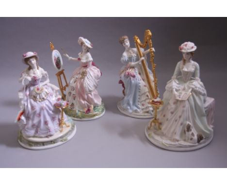 A SET OF FOUR LIMITED EDITION ROYAL WORCESTER FIGURINES FROM THE GRACEFUL ARTS COLLECTION, to include 'Embroidery', 'Painting