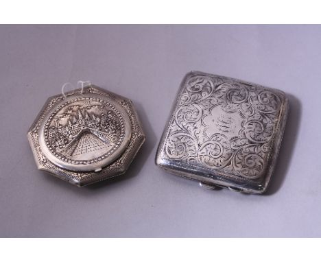 TWO CASES, the first a silver cigarette case and a white metal compact (2)