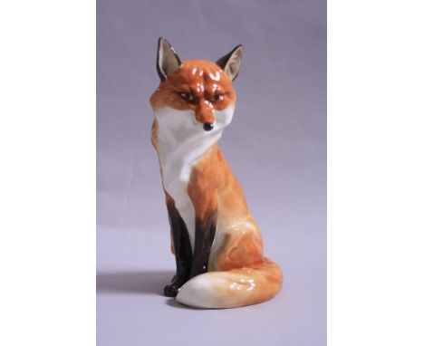 A ROYAL WORCESTER FOX, (seated), RW2993, modeller Doris Linder, black back stamp, height approximately 19cm