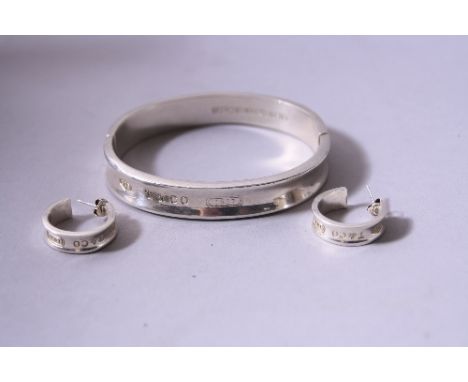 TIFFANY & CO, a bangle and earrings of similar design with 925 T&CO 1837 stamped to bangle and earrings, weight approximately