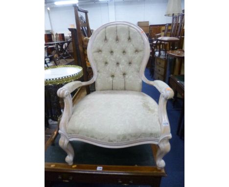 A MODERN VICTORIAN STYLE BUTTON BACK BEDROOM ARMCHAIR