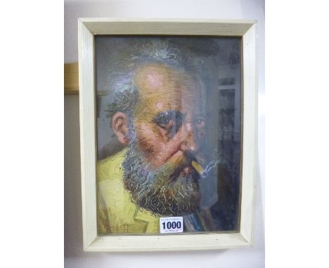 A PORTRAIT STUDY, gent smoking cigar, oil, signed indistinctly lower left, approximately 26cm x 19cm