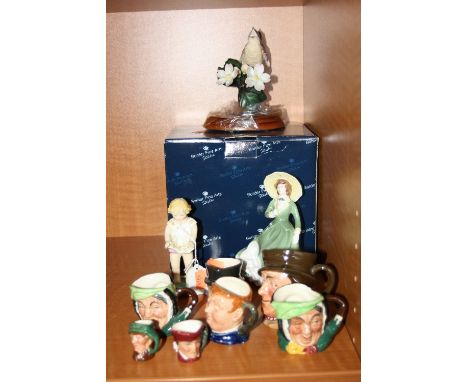 A SMALL GROUP OF ORNAMENTS, to include Royal Worcester 'Joan', Coalport 'Sarah Jane', boxed Border Fine Art figure 'Wren & Ap