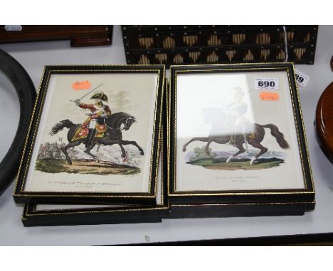 SIX MILITARY PRINTS, Royal Horse Guards, Blues, a Private of the 18th Century Light Dragoons etc, each approximately 19.5cm x