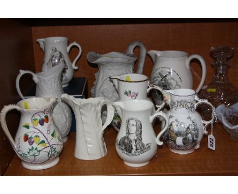 NINE VARIOUS JUGS, to include Royal Worcester Commemorative 'Dr John Wall', 'Shakespeare', 'Heritage Society', Coalport 'Punc