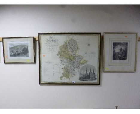 MAP OF STAFFORDSHIRE, approximately 59cm x 70cm, The Lizard Light Houses Cornwall, approximately 22cm x 29cm and Jacomb Hood 