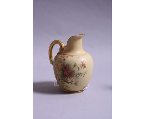 A ROYAL WORCESTER JUG, No.1904, Rd.No.29115, florally decorated on blush ivory ground, puce factory mark, height approximatel