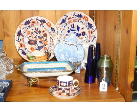 A SMALL GROUP OF CERAMICS AND GLASS, to include Royal Crown Derby '2451' coffee can/saucer, teapot Rd. Shape No.22369 Rd.No.2