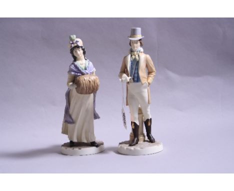 TWO ROYAL WORCESTER FIGURES FROM THE HADLEY COLLECTION, 'Regency Gentleman' and 'Regency Lady' modelled by James Hadley 1884 