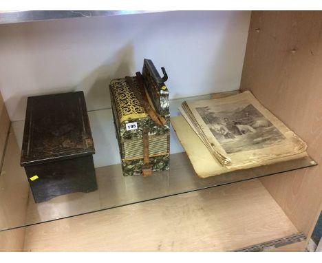An accordion, prints and a music box