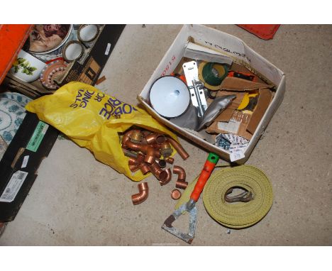 Copper pipe fittings, gate fastener, ratchet strap, etc.