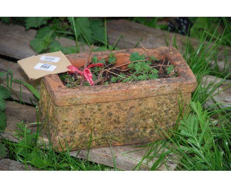 A small oblong terracotta planter 11" wide x 6" deep x 5" tall.