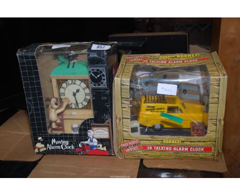 A Wallace and Gromit Living alarm clock and 3D Del Boy Talking alarm clock.