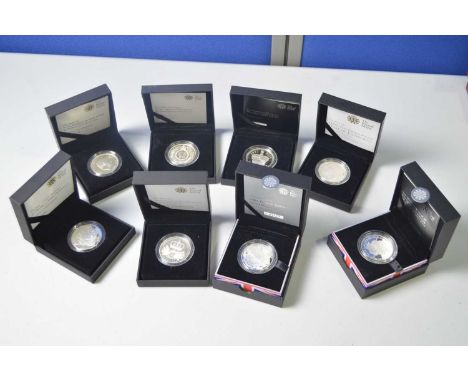 Eight Royal Mint silver proof crowns and coins, with certificates and cases, all of Royal interests.