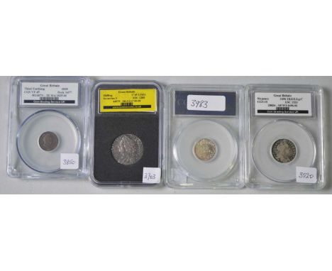 LCGS coins: Edward V11 6d 1902 S 3983 GEF; William III 6d 1696 S 3520; William IV Third Farthing 1835 S 3850 GVF; George II S