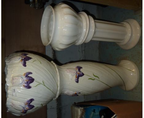 Ceramic jardiniere on stand with lily decoration and 1 other