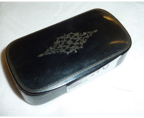 19thC paper mache snuff box with silver wire inlay