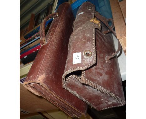 2 leather briefcases and a small assortment of tools