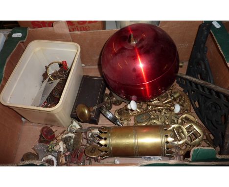 Brass belt buckles, apple ice bucket, shelf brackets, brass coat hooks etc