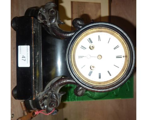 Late Victorian ebonized mantle clock with French 2 train movement striking via count wheel on bell