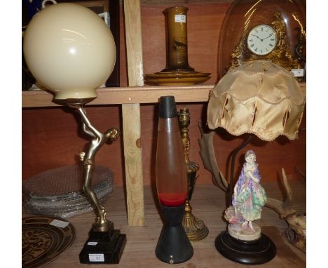 Selection of various lamps inc lava lamp, ceramic lady etc (4)