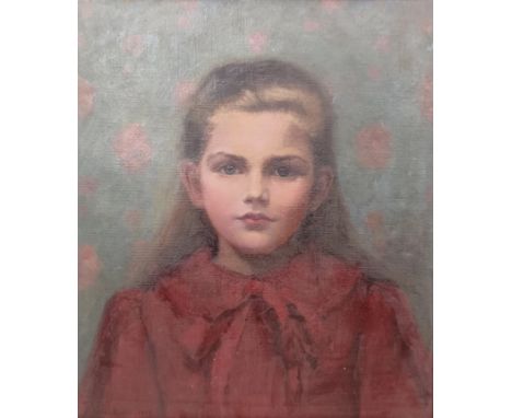 20th century, English school, portrait of a girl in a red jacket, oil on canvas, 40 x 34 cm 