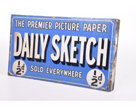 A vintage wall mounted enamel sign, "The Daily Sketch"
The double sided sign with white lettering on a blue ground with an an