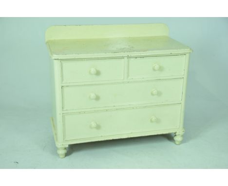 A Victorian painted pine chest of drawersThe raised back above a rectangular moulded top, two short and two long moulded draw