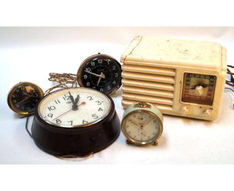 A Smith's Secric electric wall clockA Big Ben repeater alarm clock by Westclox, further clocks and a Verona Paramount radio c