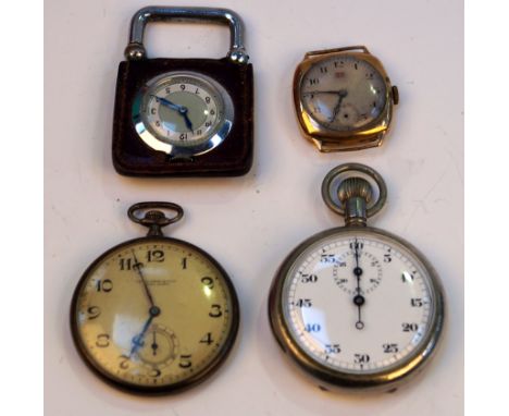 A Swiss silver Art Deco pocket watchTogether with a pocket watch, a 9ct gold manual wind watch, a.f., strap deficient, and a 