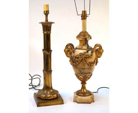 A good quality Adams style marble and gilt metal mounted table lampLamp with goats head masks with horns, elaborate swags, he