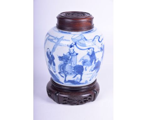 A Chinese blue and white porcelain vase, Kangxi period (1662 - 1722) style
Vase of ovoid form, painted in deep cobalt before 