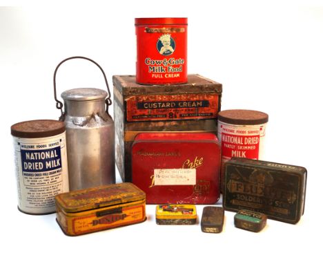 A collection of tins early to mid 20th CenturyTo include Cow and Gate milk food tin, Fluxite soldering set, Dunlop type repai