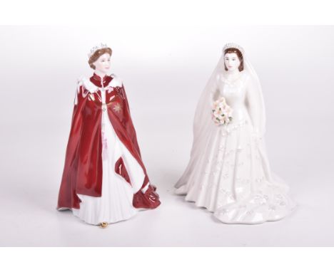 Two Royal Worcester commemorative figures to includeHer Majesty Queen Elizabeth Diamond Wedding Anniversary, and Queen Elizab