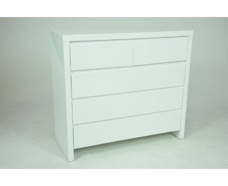 A Contemporary white chest of drawersWith two fitted short drawers above three long drawers raised on bracket supports, 100x9